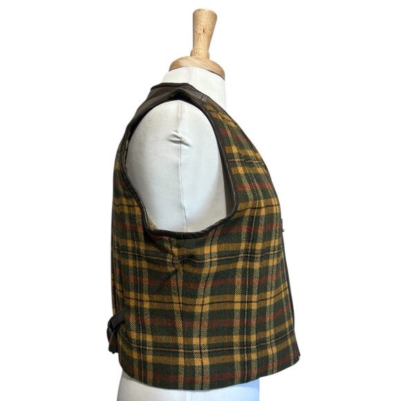 Vintage 90s Petite Sophisticate Mustard Yellow Green Tartan Plaid Wool Vest 12 - Picture 2 of 6
